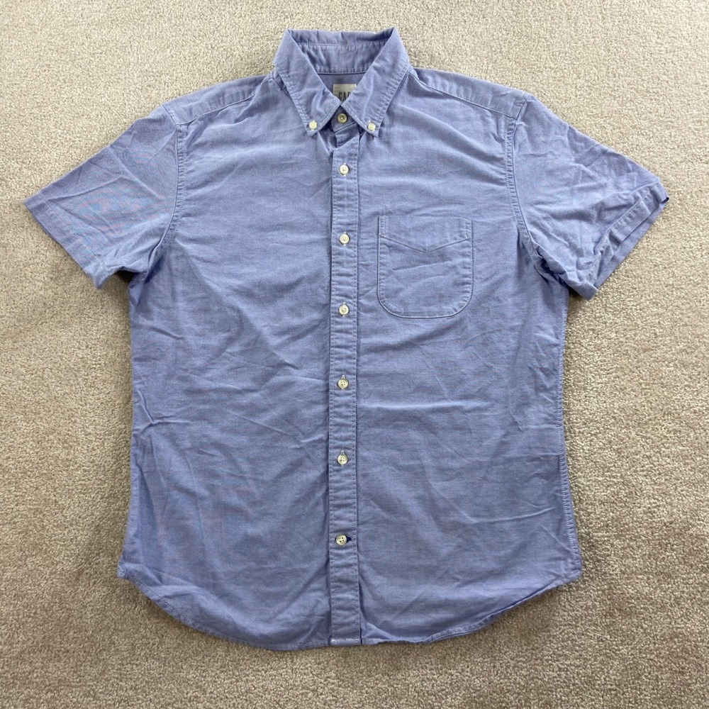 Gap Oxford Shirt Mens Small Blue Short Sleeve Button Down 100% Cotton Chambray